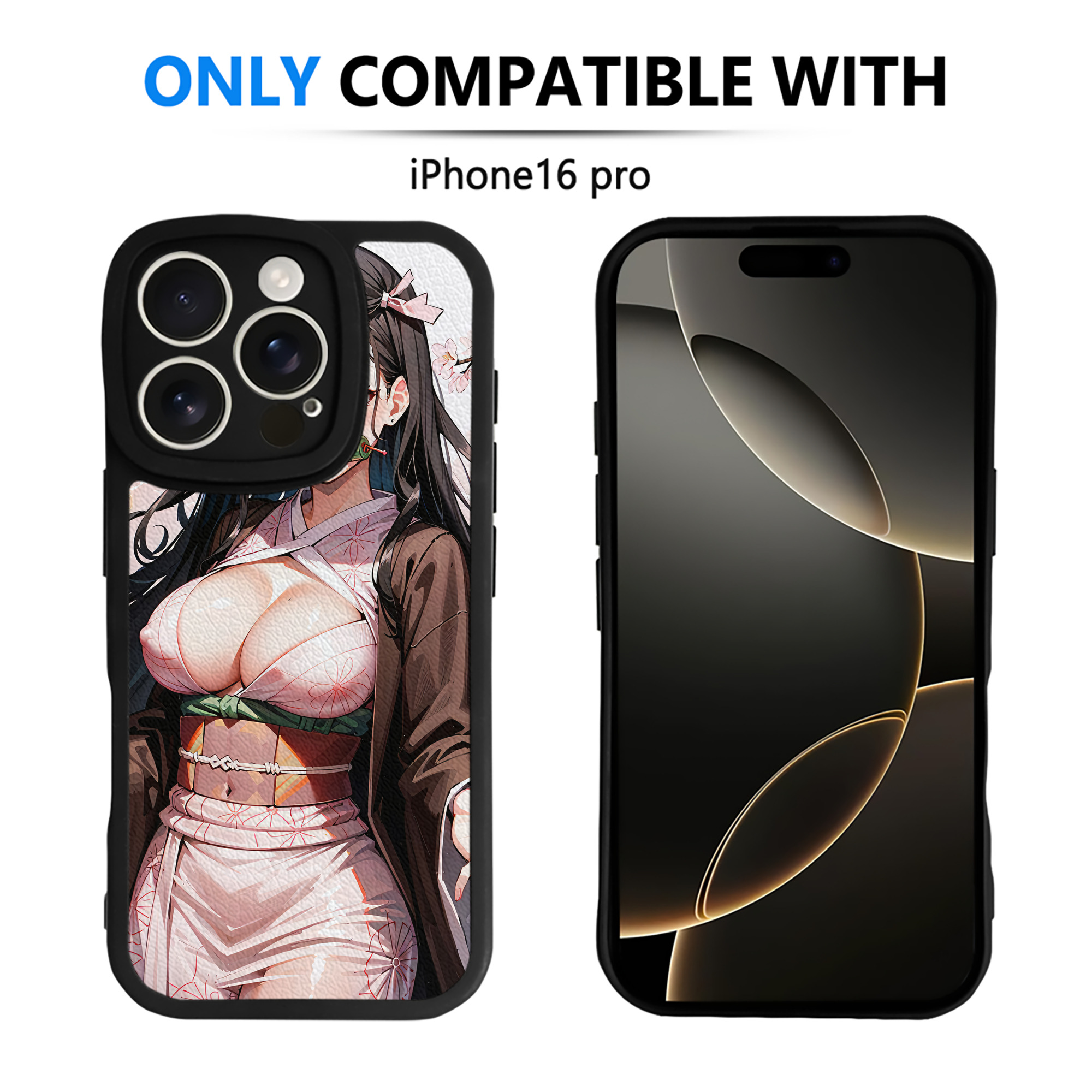（画像用） 鬼滅の刃（きめつのやいば）竈門 禰󠄀豆子／かまど ねずこ Kamado Nezuko 【iPhone 16シリーズ対応】シリコンスマホケース（レザー調） 材質：シリコン